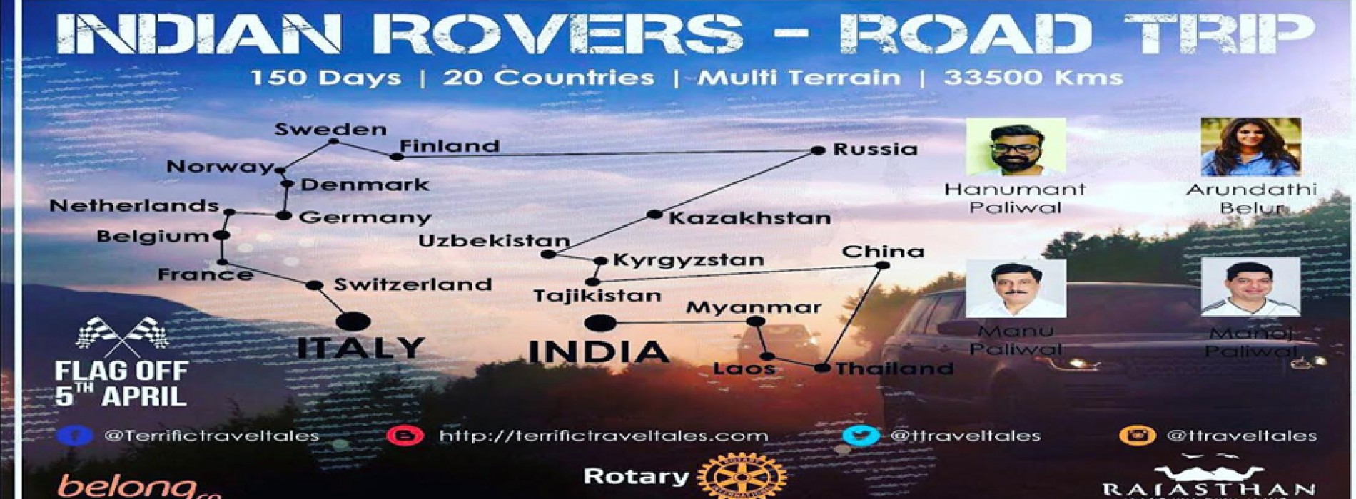 Come be a part of the multi terrain adventure with the Indian Rovers- A 33500 KM road trip of 150 days from India to Italy