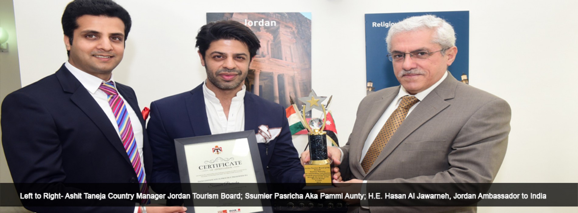 Jordan Tourism Board awards Certificate of Appreciation to Pammi Aunty