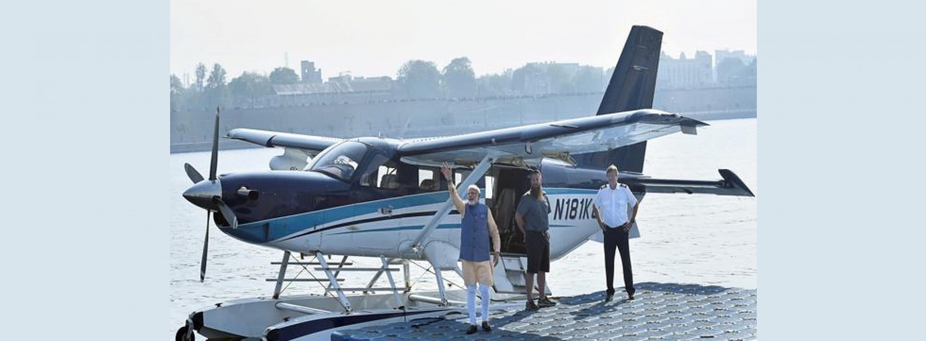 Seaplane flies with PM Narendra Modi on board