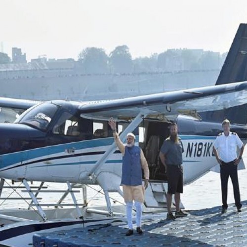 Seaplane flies with PM Narendra Modi on board