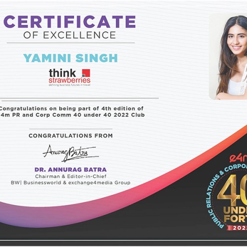 Think Strawberries’ Yamini Singh recognized in prestigious  e4m PR and Corp Comm ‘40 Under 40’ list